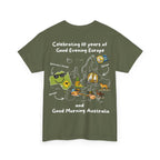 T-Shirt | 10 Year Anniversary - Front & Back Print - White Logos - Good Evening Europe Good Morning Australia