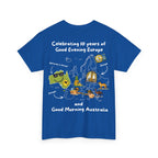 T-Shirt | 10 Year Anniversary - Front & Back Print - White Logos - Good Evening Europe Good Morning Australia