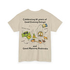 T-Shirt | 10 Year Anniversary - Front & Back Print - Black Logos - Good Evening Europe Good Morning Australia