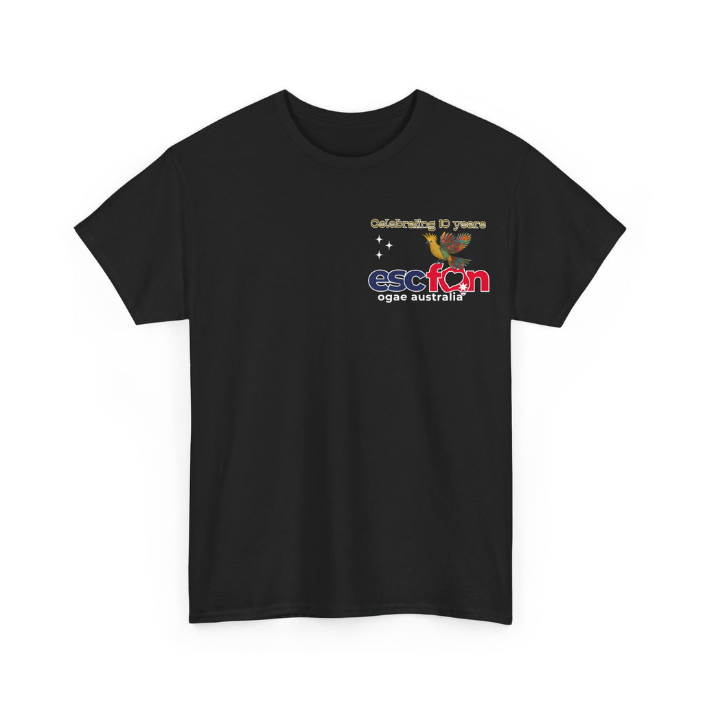 T-Shirt | 10 Year Anniversary - Front & Back Print - White Logos - Good Evening Europe Good Morning Australia