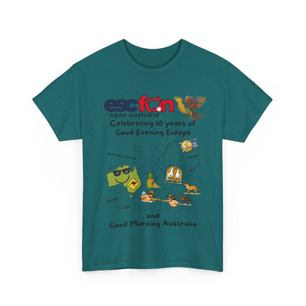 T-Shirt | 10 Year Anniversary - Front Print only - Black Logos | Good Evening Europe Good Morning Australia