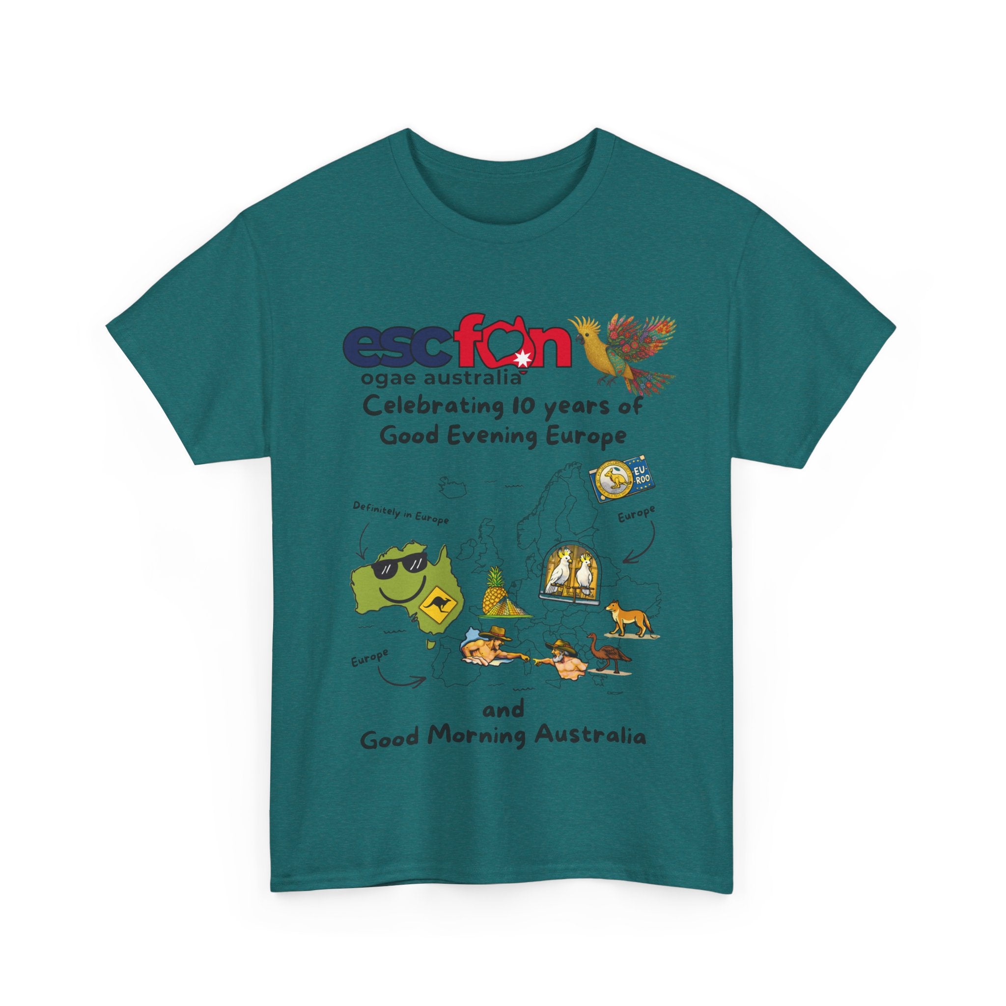 T-Shirt | 10 Year Anniversary - Front Print only - Black Logos | Good Evening Europe Good Morning Australia