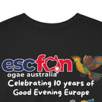 T-Shirt | 10 Year Anniversary - Back Print only - White Logos - Good Evening Europe Good Morning Australia