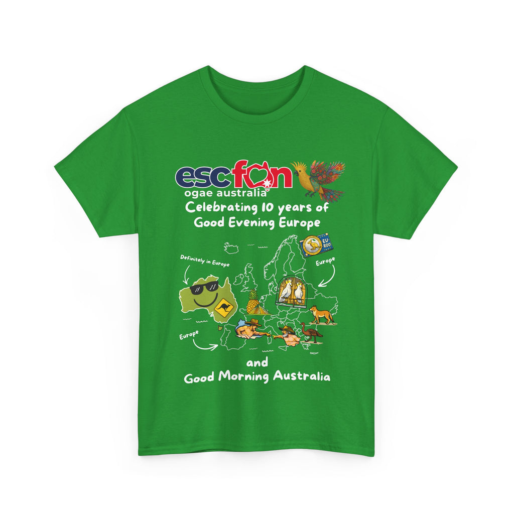 T-Shirt | 10 Year Anniversary - Front Print only - White Logos - Good Evening Europe Good Morning Australia