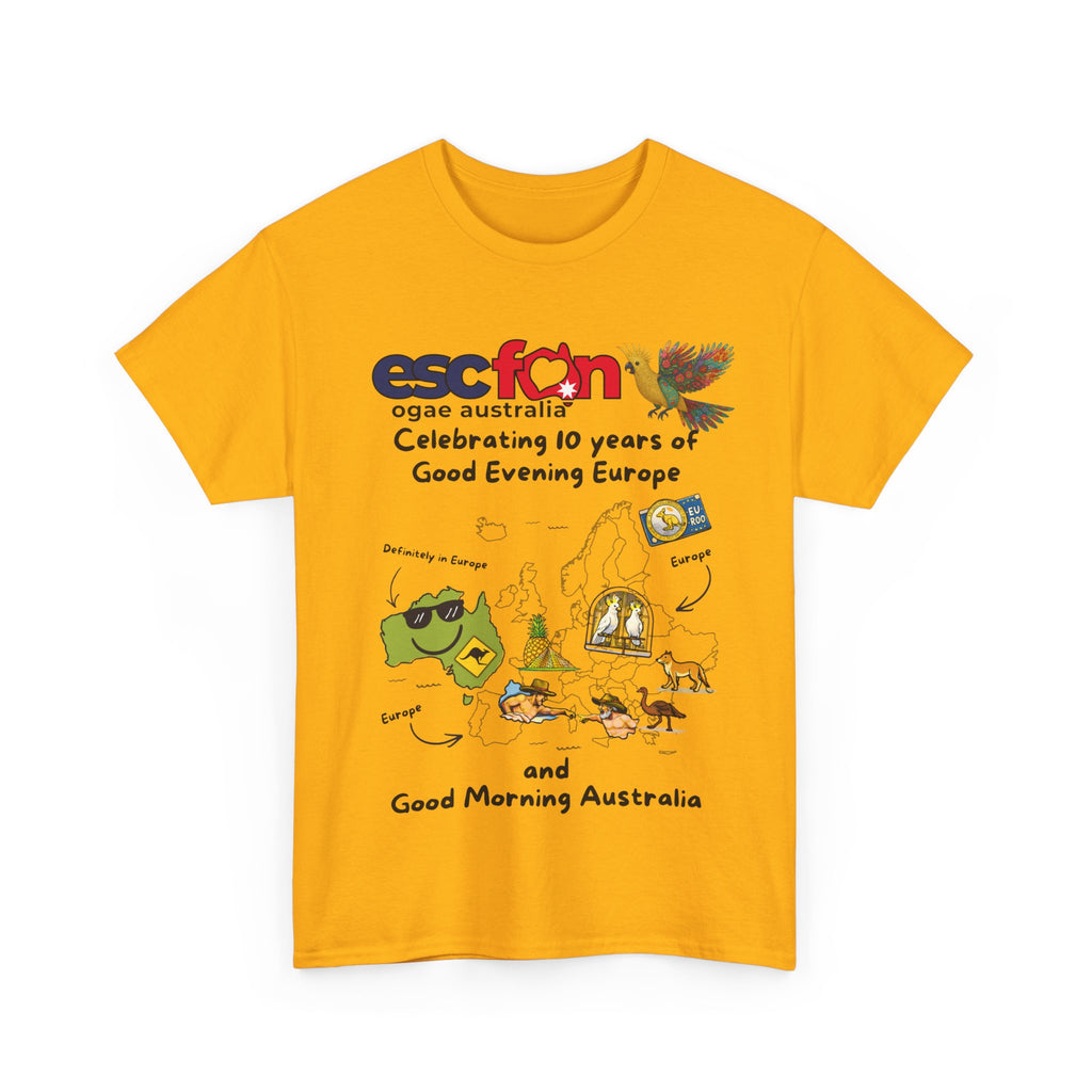 T-Shirt | 10 Year Anniversary - Front Print only - Black Logos | Good Evening Europe Good Morning Australia