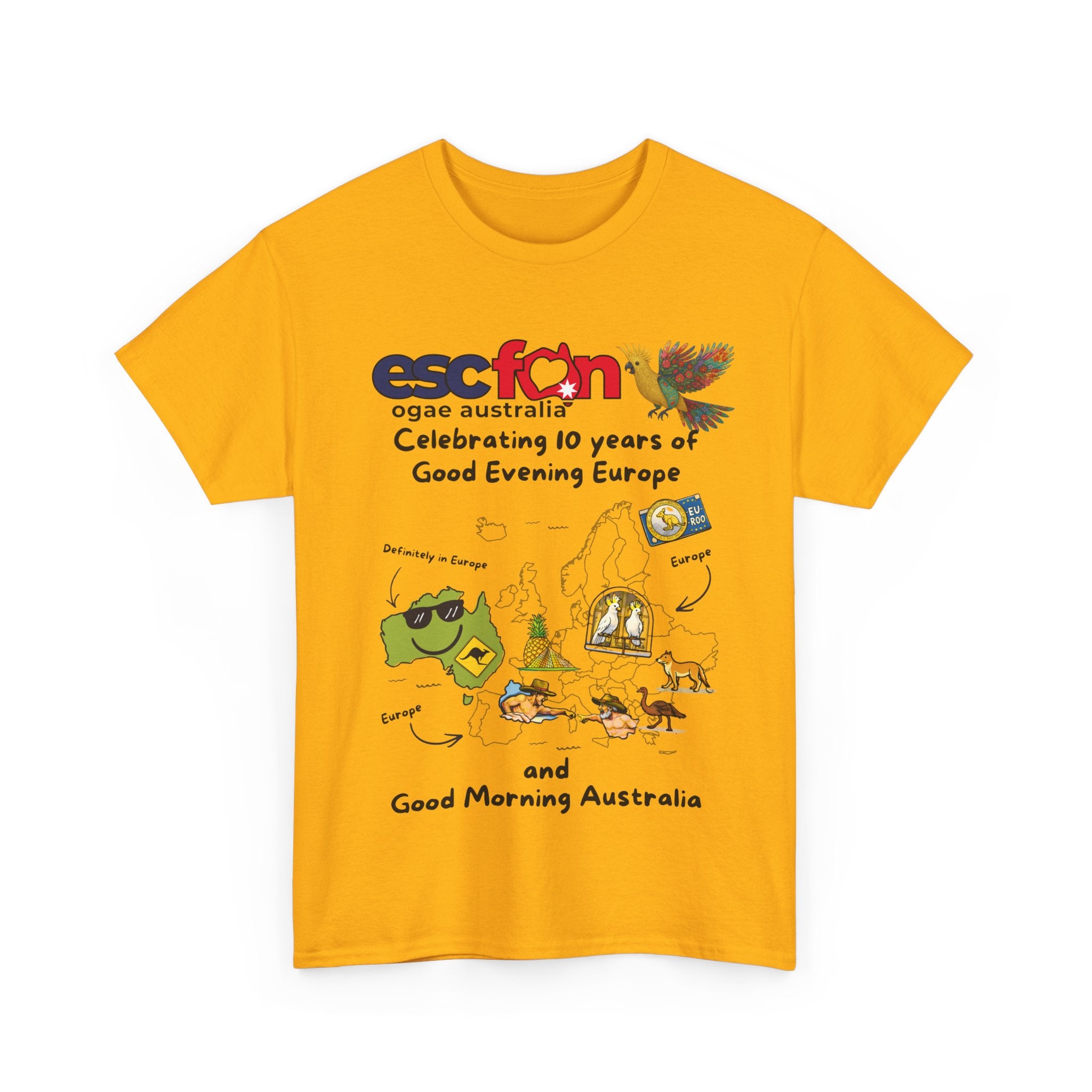 T-Shirt | 10 Year Anniversary - Front Print only - Black Logos | Good Evening Europe Good Morning Australia