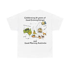 T-Shirt | 10 Year Anniversary - Front & Back Print - Black Logos - Good Evening Europe Good Morning Australia