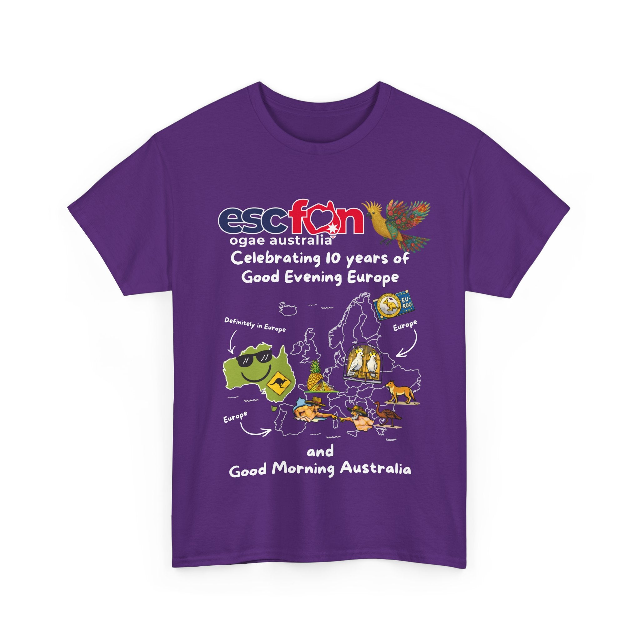 T-Shirt | 10 Year Anniversary - Front Print only - White Logos - Good Evening Europe Good Morning Australia