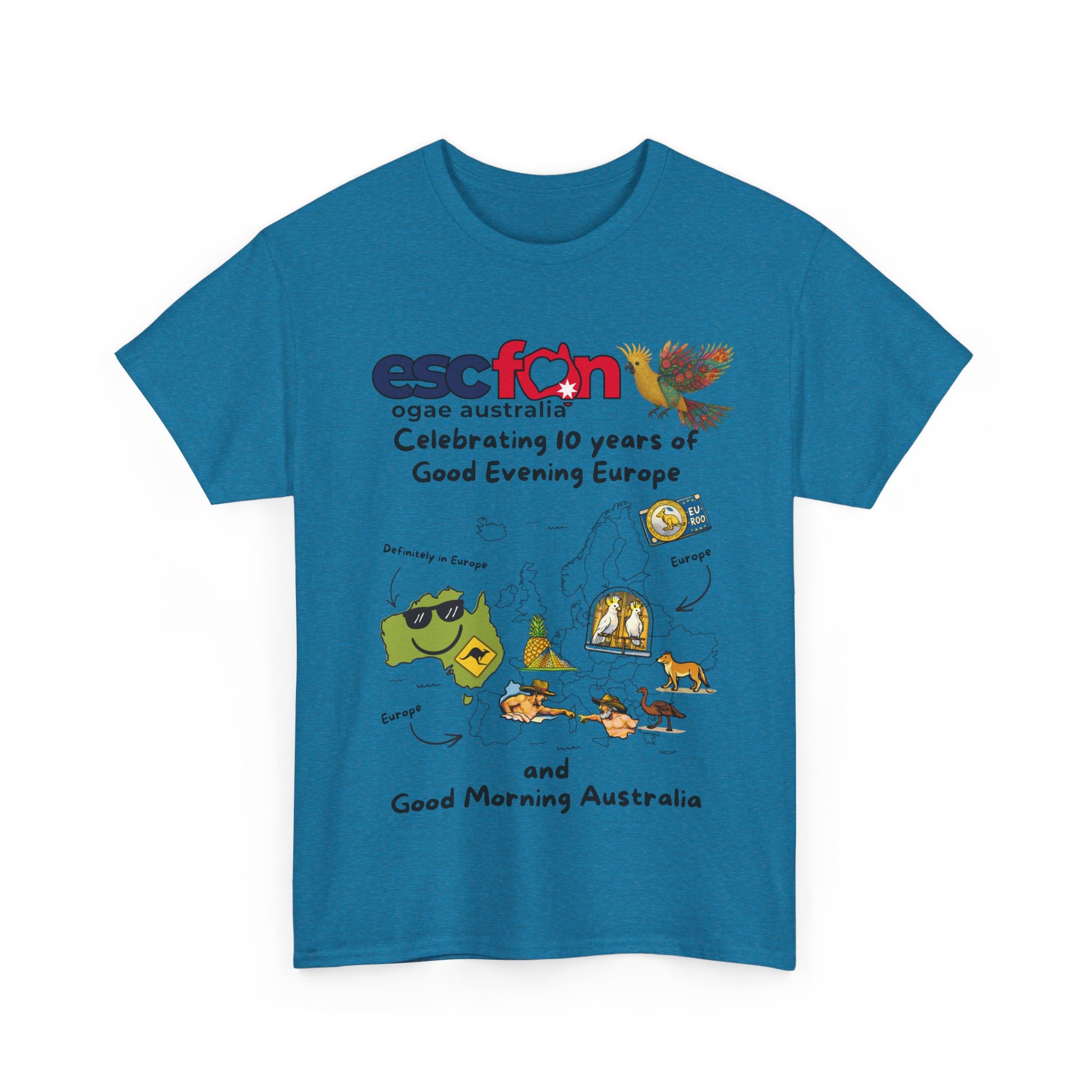 T-Shirt | 10 Year Anniversary - Front Print only - Black Logos | Good Evening Europe Good Morning Australia