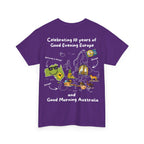 T-Shirt | 10 Year Anniversary - Front & Back Print - White Logos - Good Evening Europe Good Morning Australia