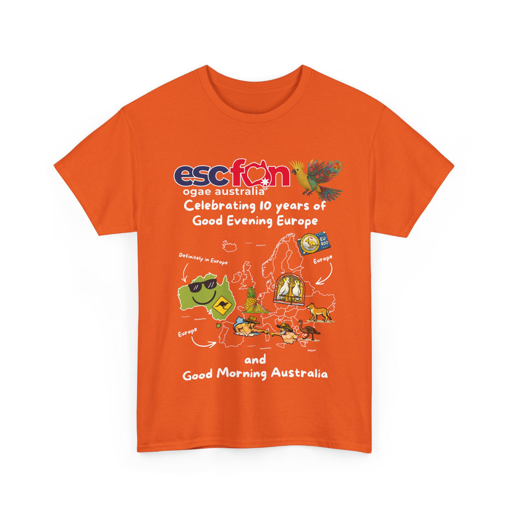 T-Shirt | 10 Year Anniversary - Front Print only - White Logos - Good Evening Europe Good Morning Australia