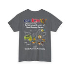 T-Shirt | 10 Year Anniversary - Back Print only - White Logos - Good Evening Europe Good Morning Australia