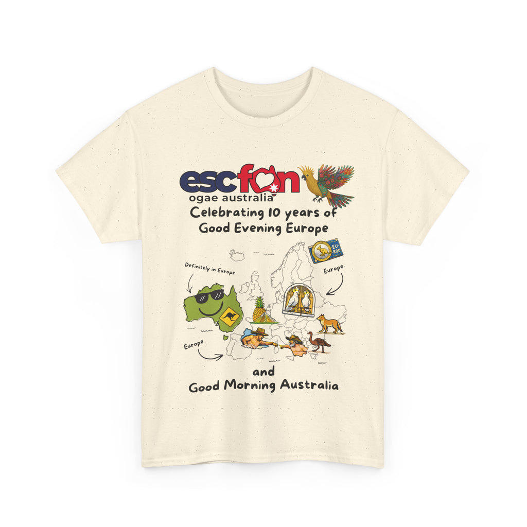 T-Shirt | 10 Year Anniversary - Front Print only - Black Logos | Good Evening Europe Good Morning Australia
