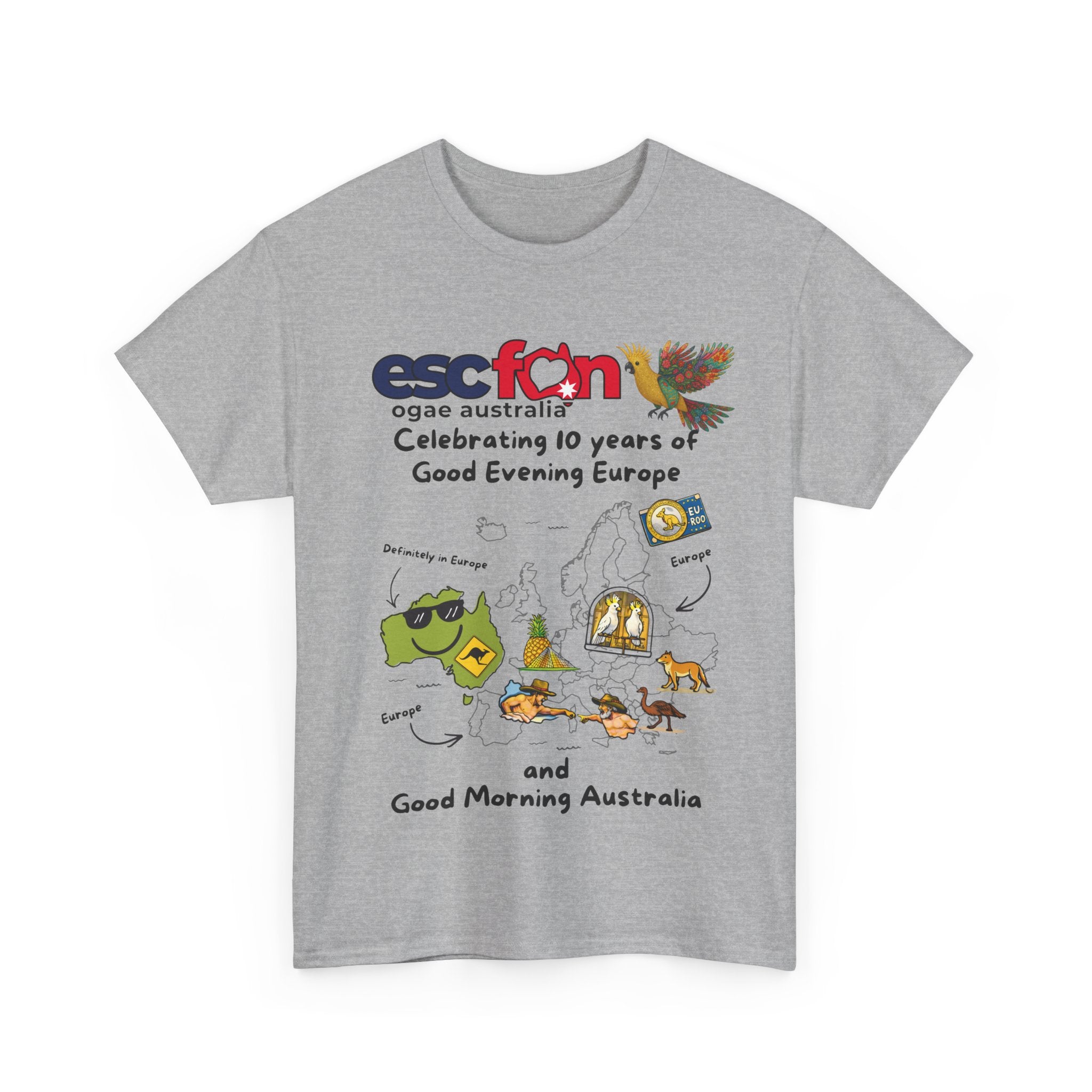 T-Shirt | 10 Year Anniversary - Front Print only - Black Logos | Good Evening Europe Good Morning Australia