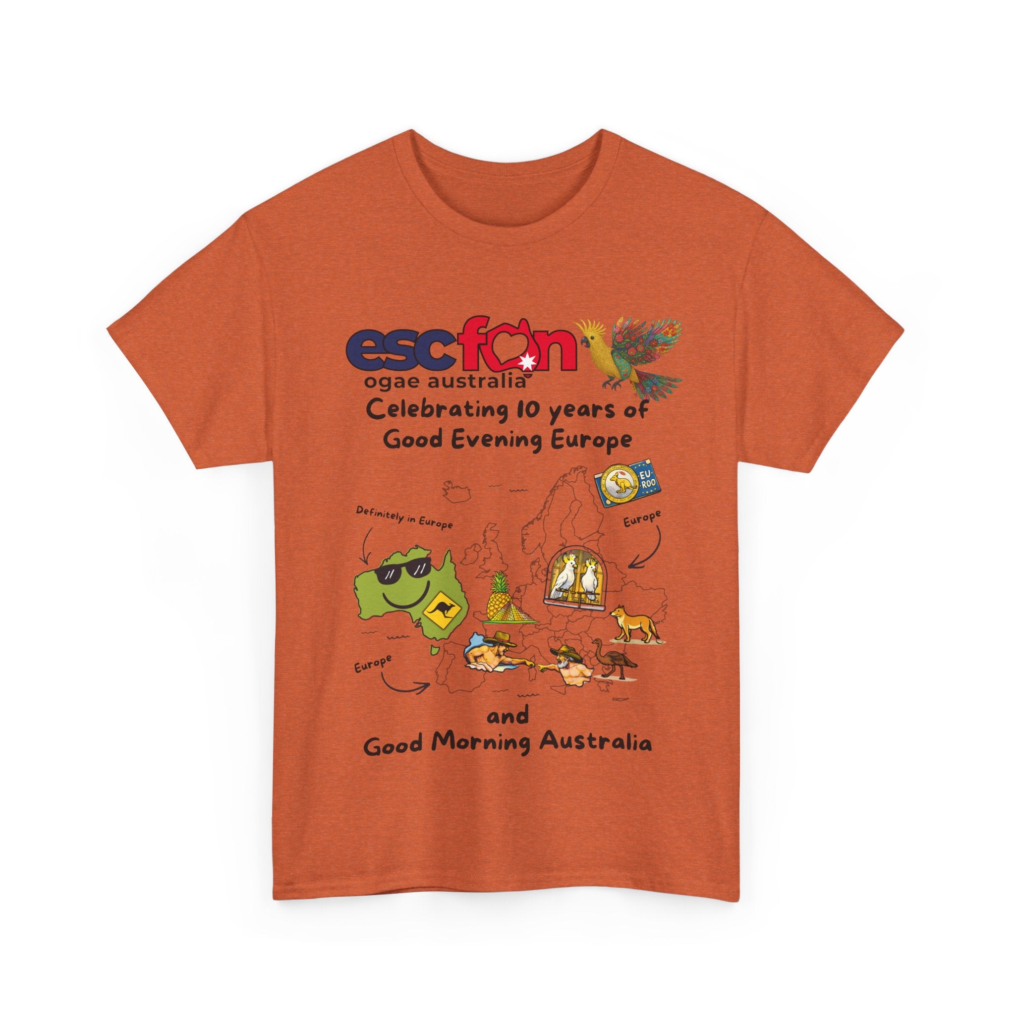 T-Shirt | 10 Year Anniversary - Front Print only - Black Logos | Good Evening Europe Good Morning Australia