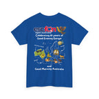 T-Shirt | 10 Year Anniversary - Back Print only - White Logos - Good Evening Europe Good Morning Australia