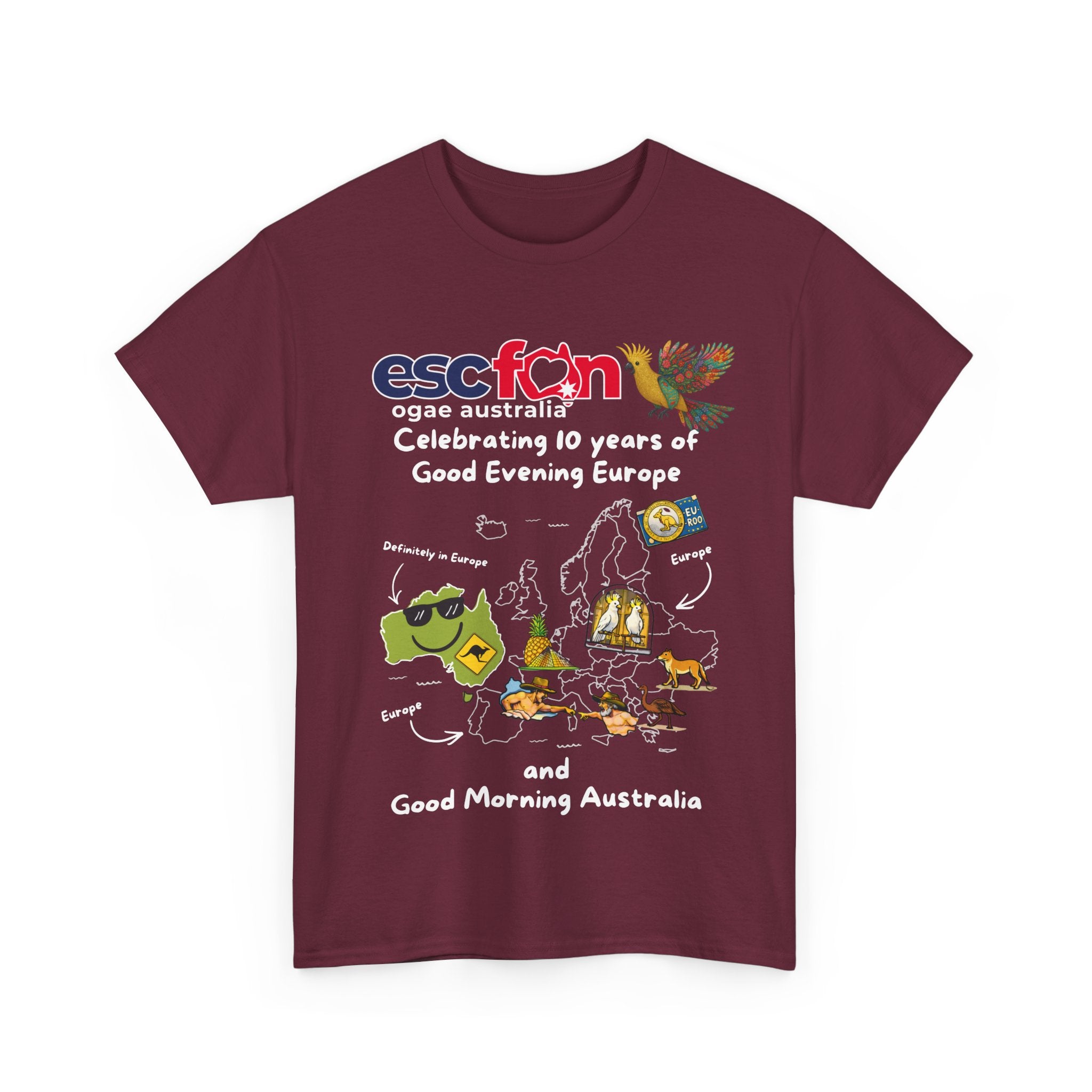 T-Shirt | 10 Year Anniversary - Front Print only - White Logos - Good Evening Europe Good Morning Australia