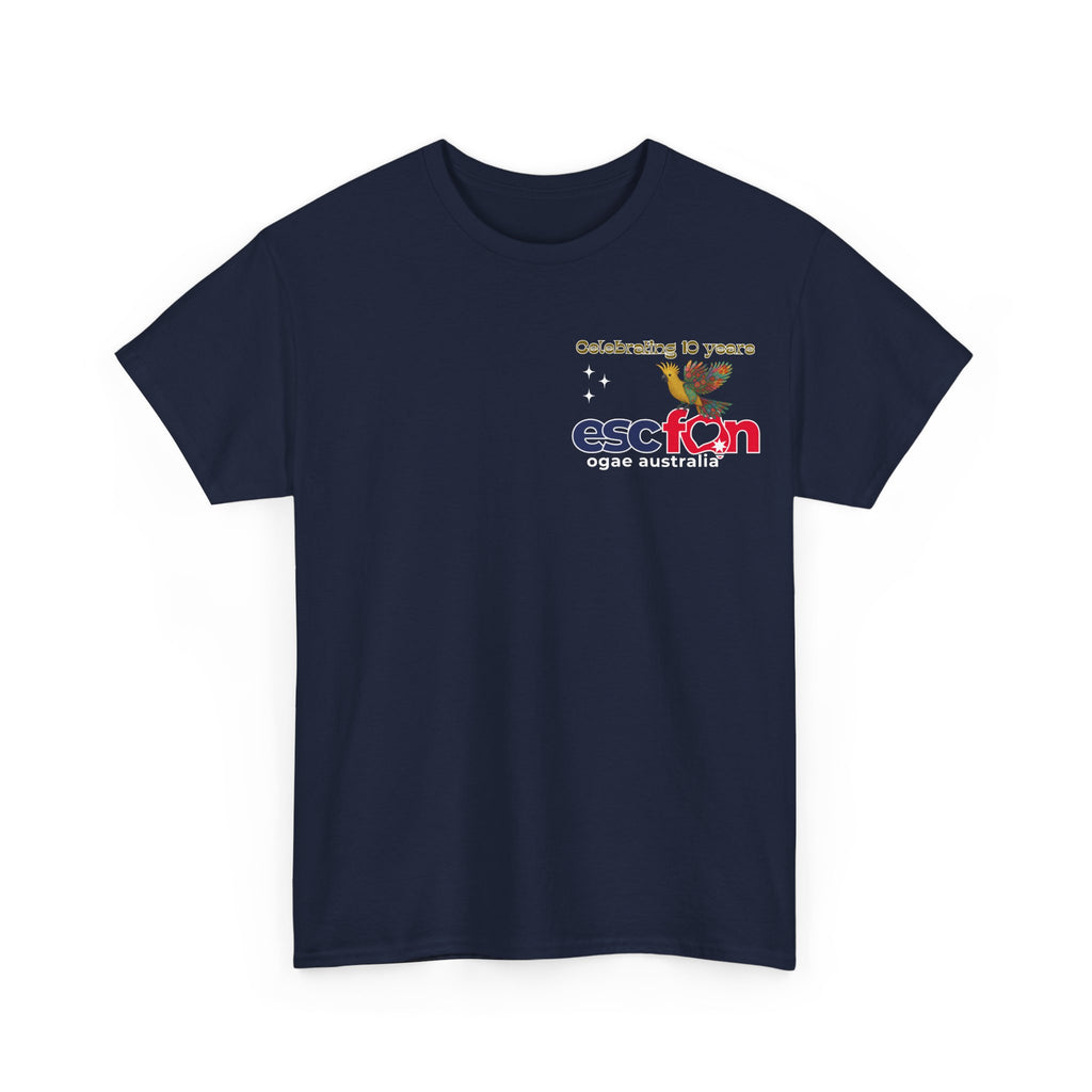 T-Shirt | 10 Year Anniversary - Front & Back Print - White Logos - Good Evening Europe Good Morning Australia