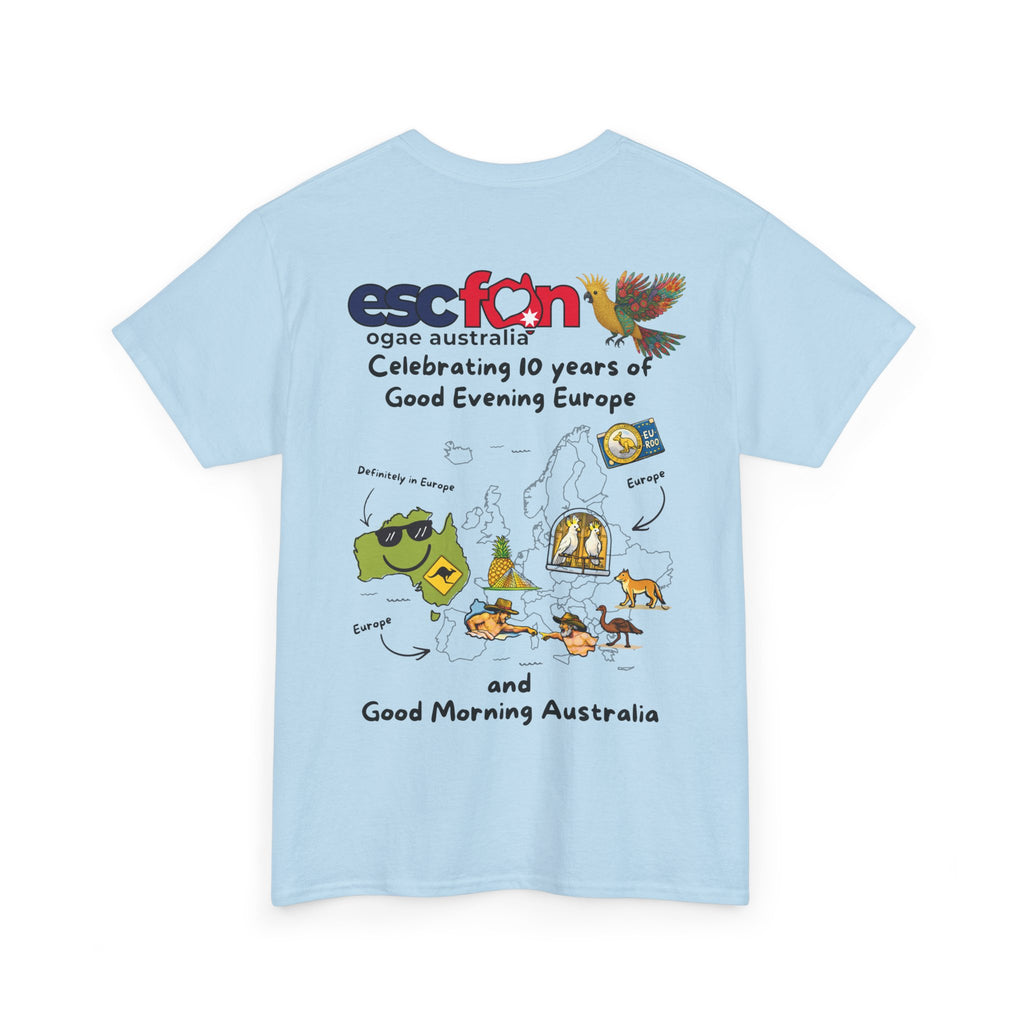 T-Shirt | 10 Year Anniversary - Back Print only - Black Logos | Good Evening Europe Good Morning Australia