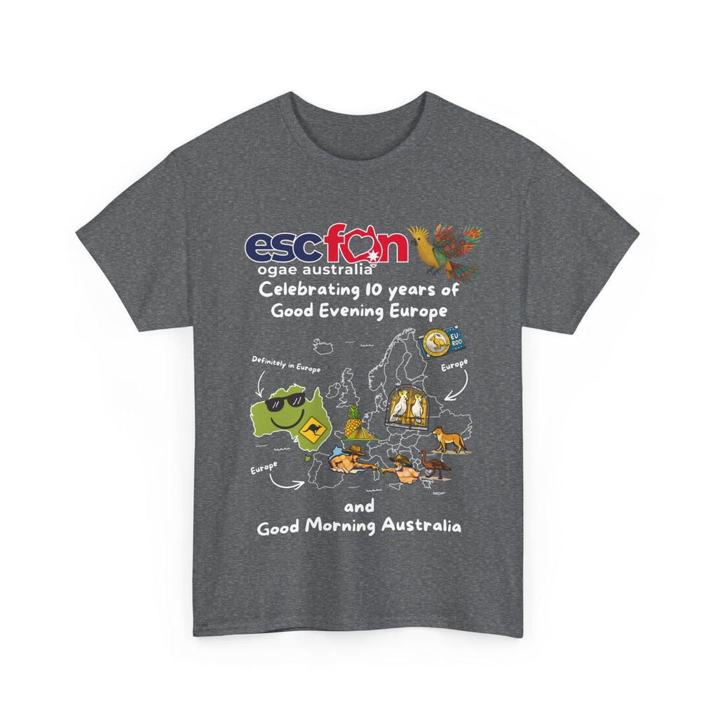 T-Shirt | 10 Year Anniversary - Front Print only - White Logos - Good Evening Europe Good Morning Australia
