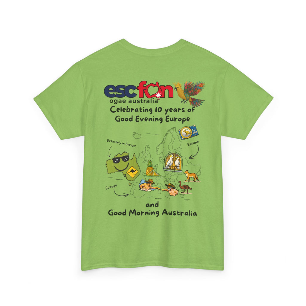 T-Shirt | 10 Year Anniversary - Back Print only - Black Logos | Good Evening Europe Good Morning Australia