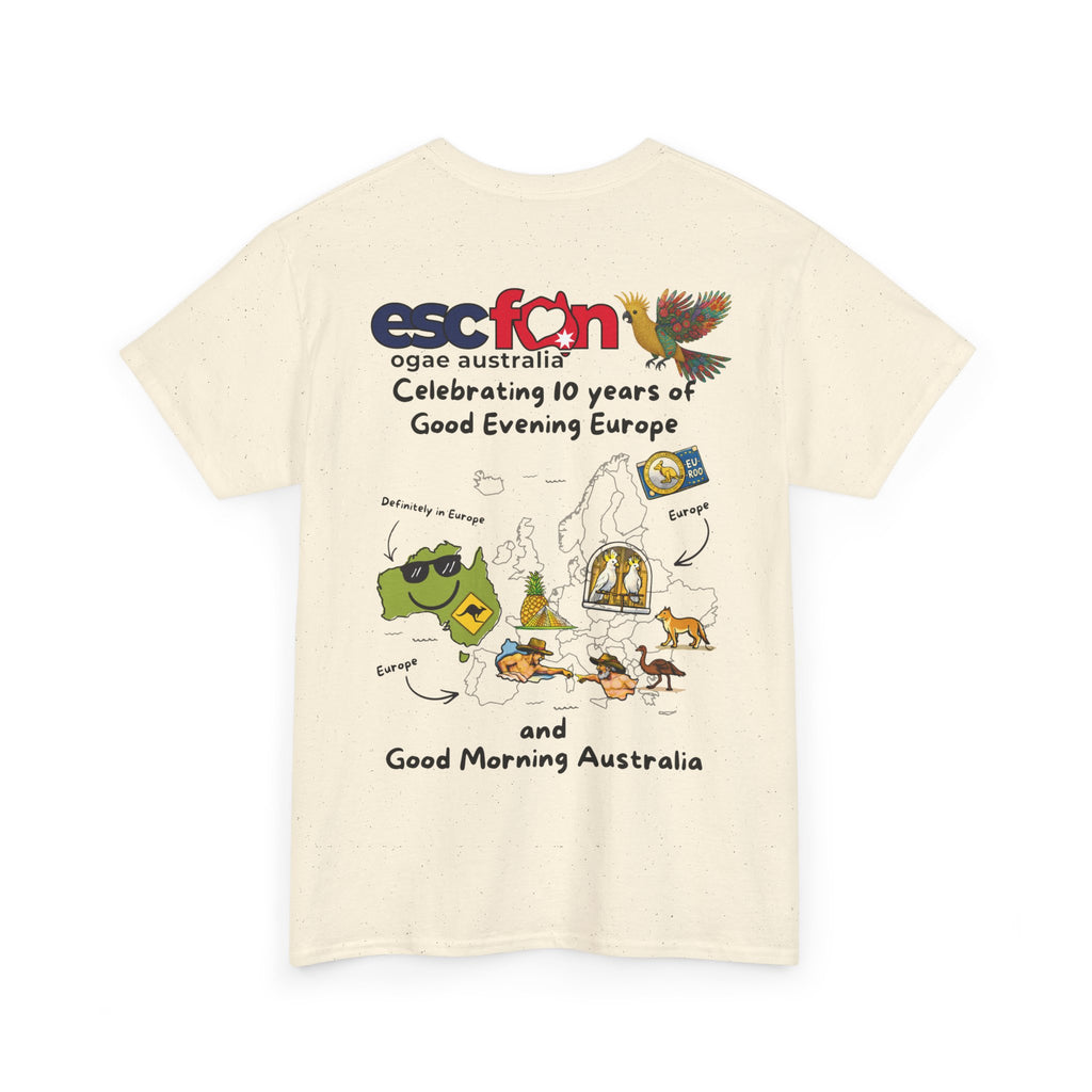 T-Shirt | 10 Year Anniversary - Back Print only - Black Logos | Good Evening Europe Good Morning Australia