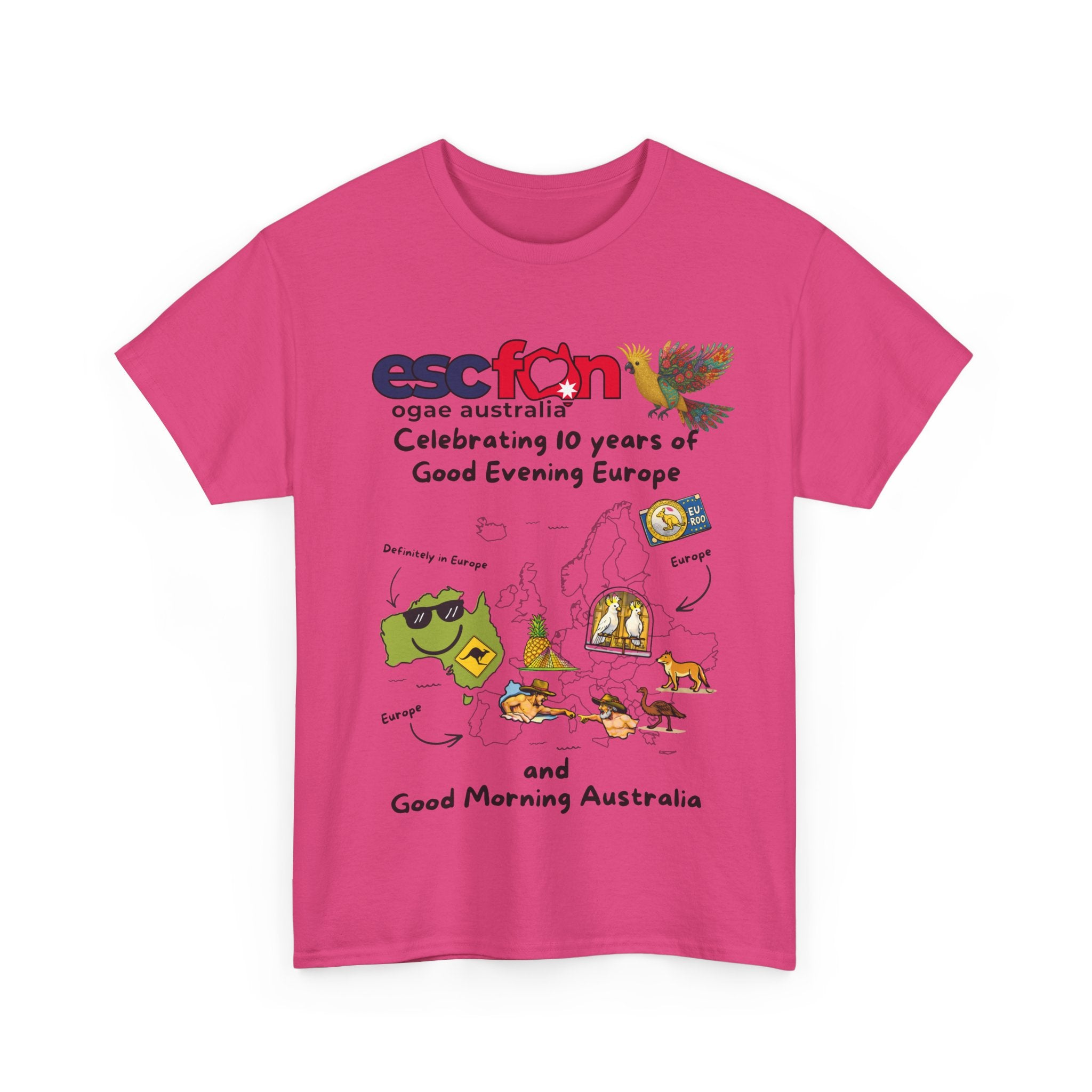 T-Shirt | 10 Year Anniversary - Front Print only - Black Logos | Good Evening Europe Good Morning Australia