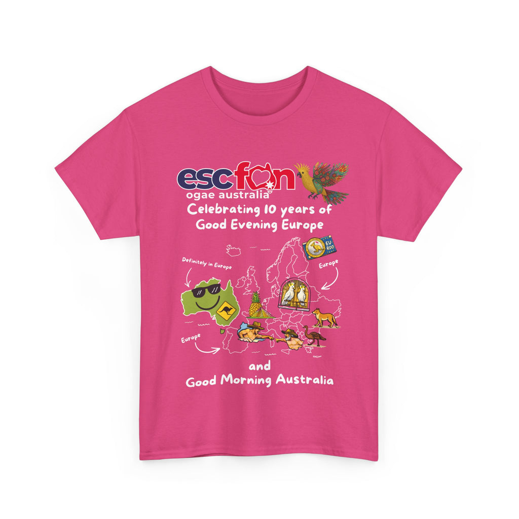 T-Shirt | 10 Year Anniversary - Front Print only - White Logos - Good Evening Europe Good Morning Australia