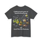 T-Shirt | 10 Year Anniversary - Front & Back Print - White Logos - Good Evening Europe Good Morning Australia