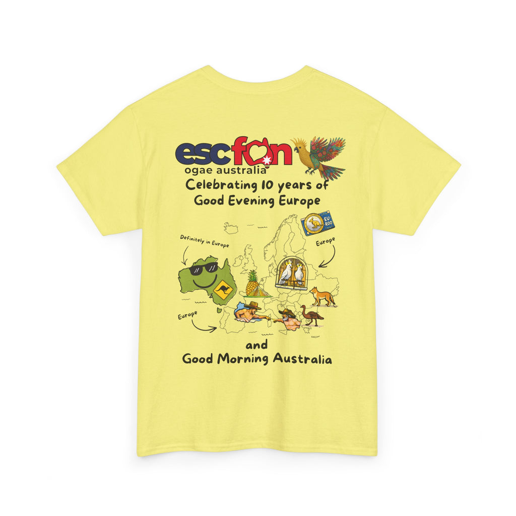 T-Shirt | 10 Year Anniversary - Back Print only - Black Logos | Good Evening Europe Good Morning Australia