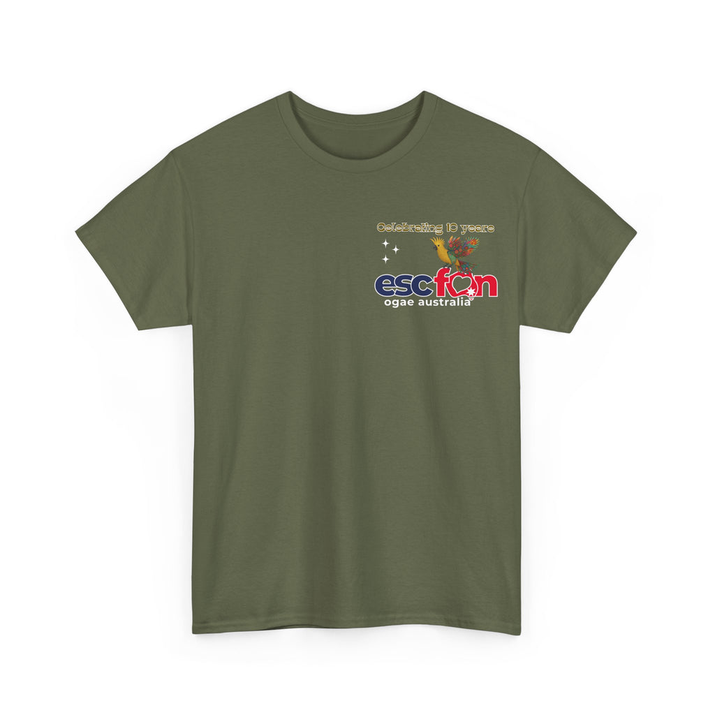 T-Shirt | 10 Year Anniversary - Front & Back Print - White Logos - Good Evening Europe Good Morning Australia