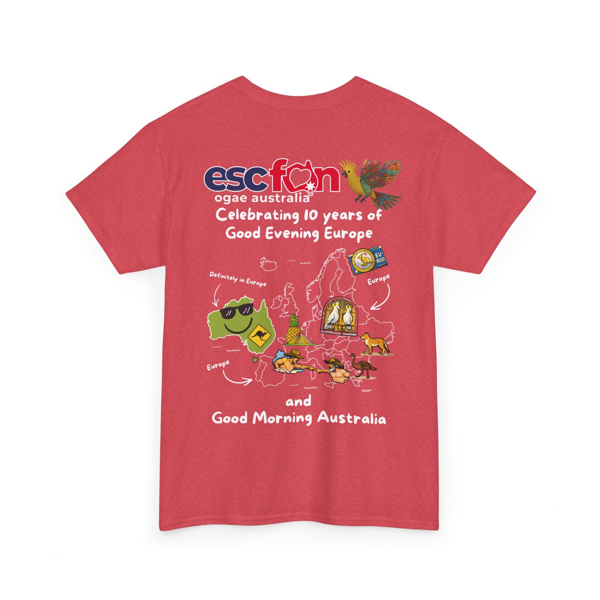 T-Shirt | 10 Year Anniversary - Back Print only - White Logos - Good Evening Europe Good Morning Australia