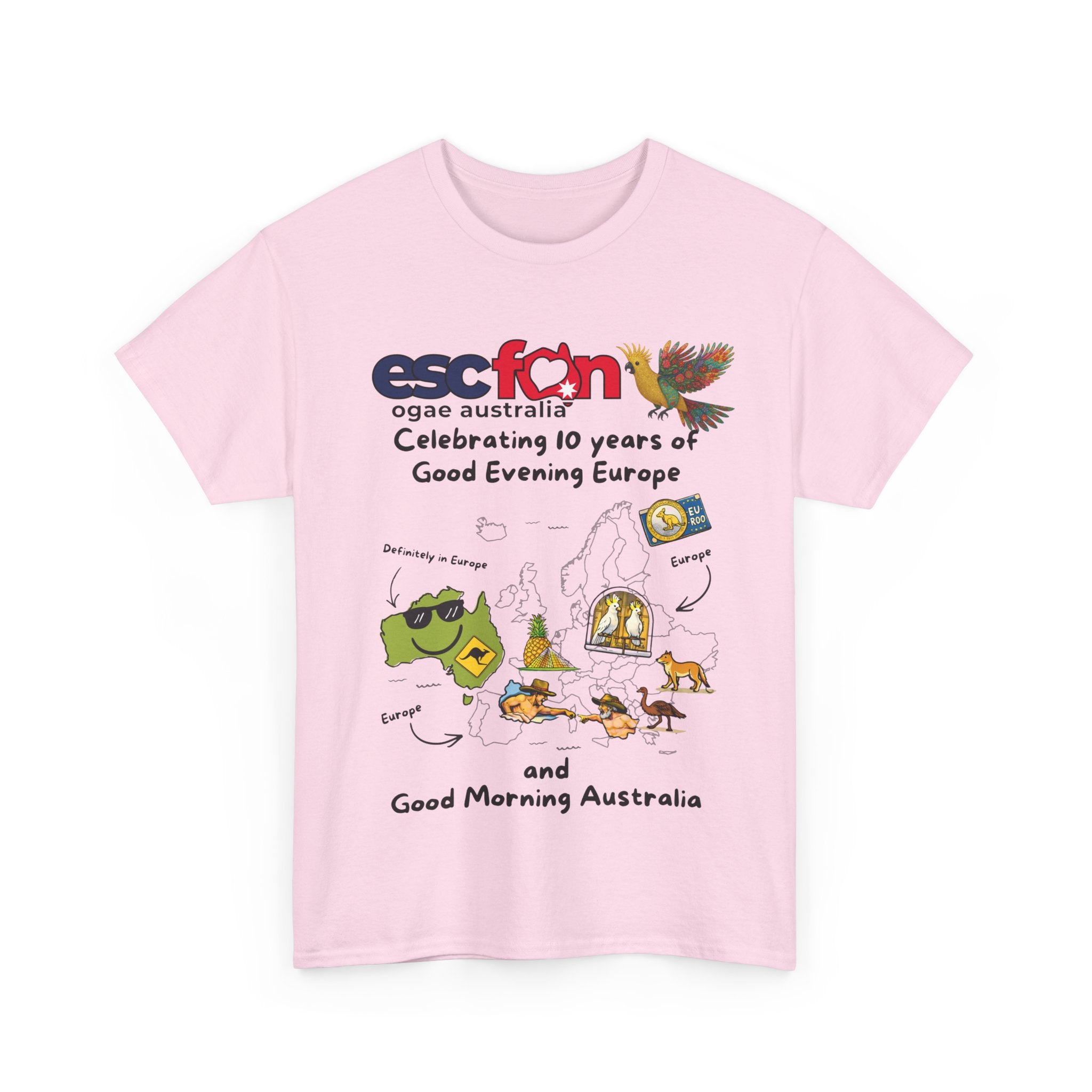 T-Shirt | 10 Year Anniversary - Front Print only - Black Logos | Good Evening Europe Good Morning Australia