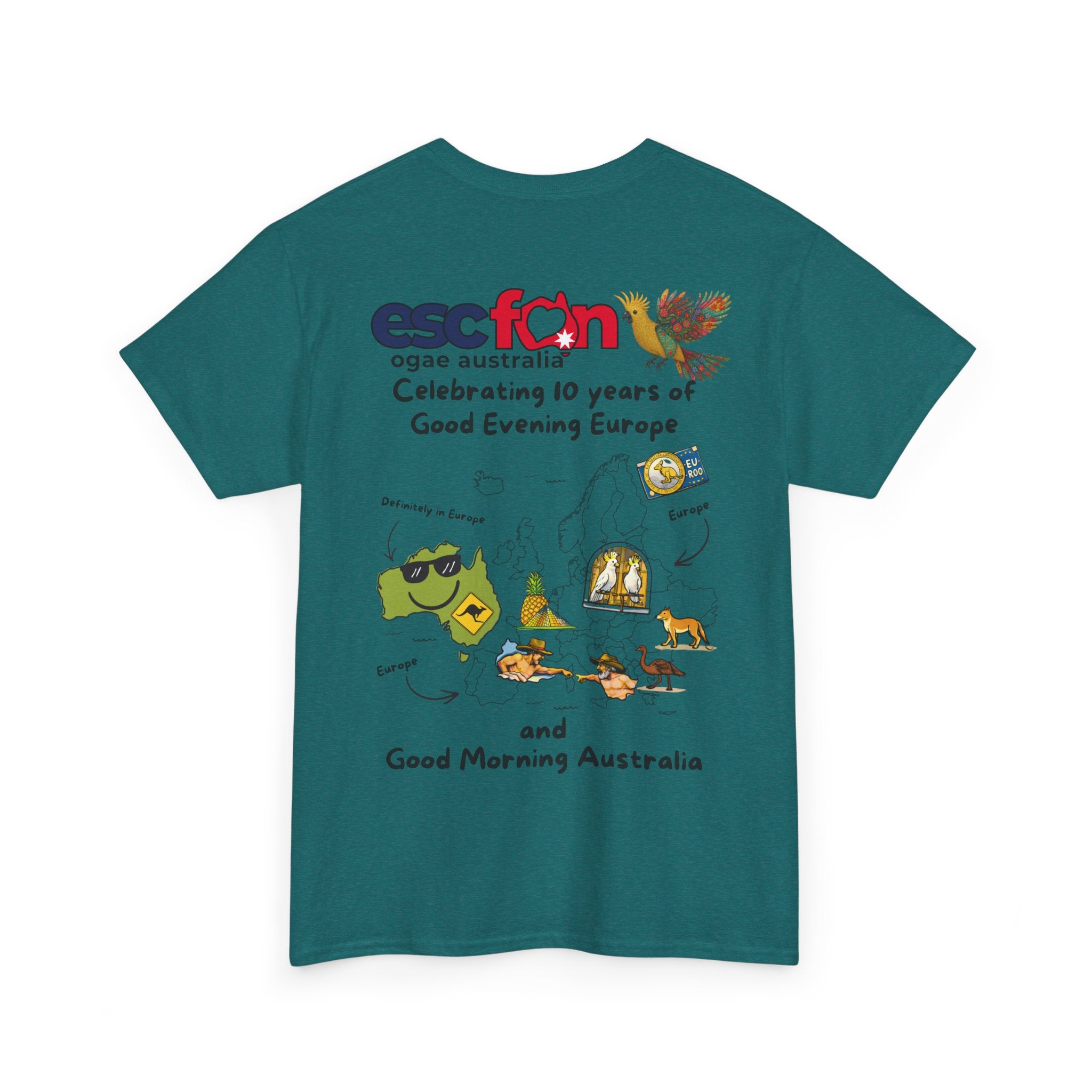 T-Shirt | 10 Year Anniversary - Back Print only - Black Logos | Good Evening Europe Good Morning Australia