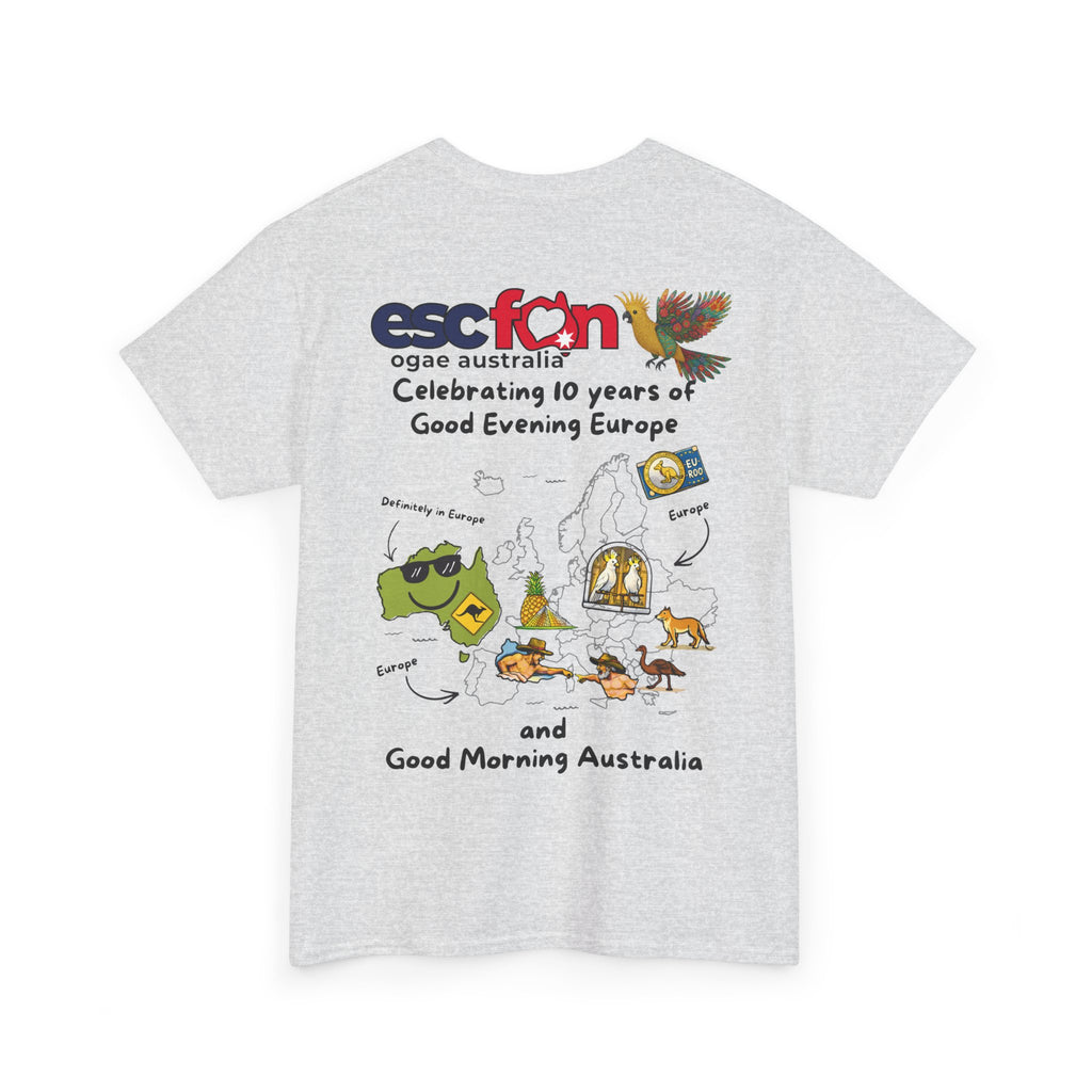 T-Shirt | 10 Year Anniversary - Back Print only - Black Logos | Good Evening Europe Good Morning Australia