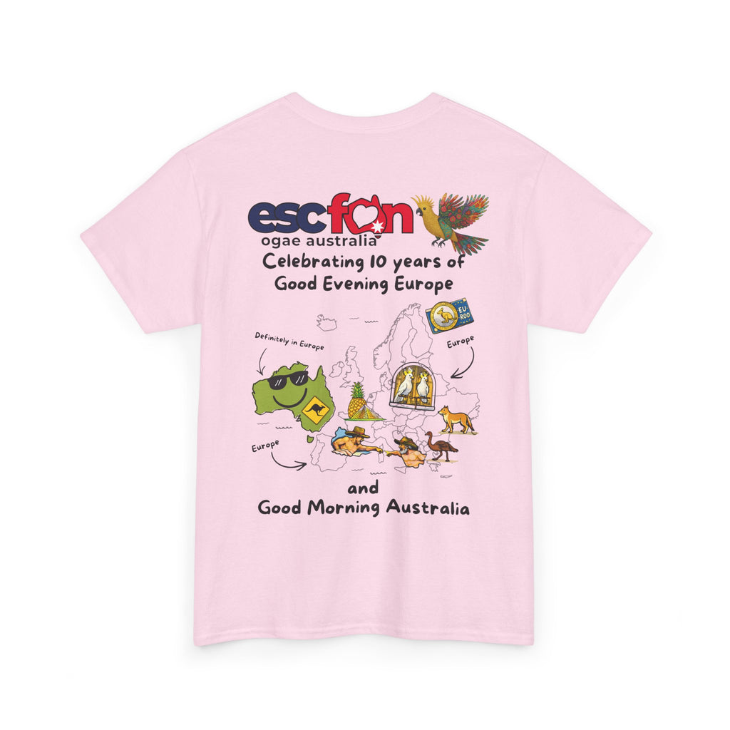 T-Shirt | 10 Year Anniversary - Back Print only - Black Logos | Good Evening Europe Good Morning Australia