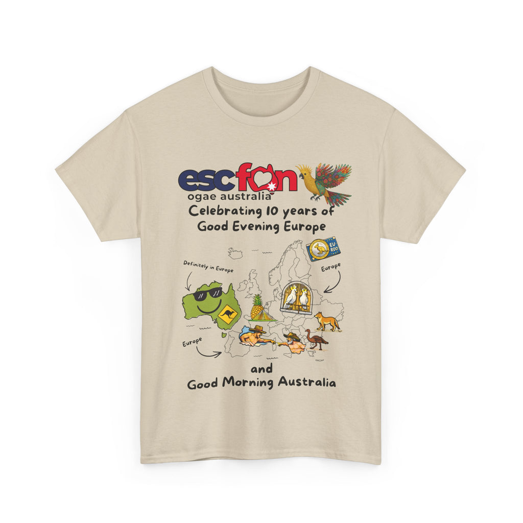T-Shirt | 10 Year Anniversary - Front Print only - Black Logos | Good Evening Europe Good Morning Australia