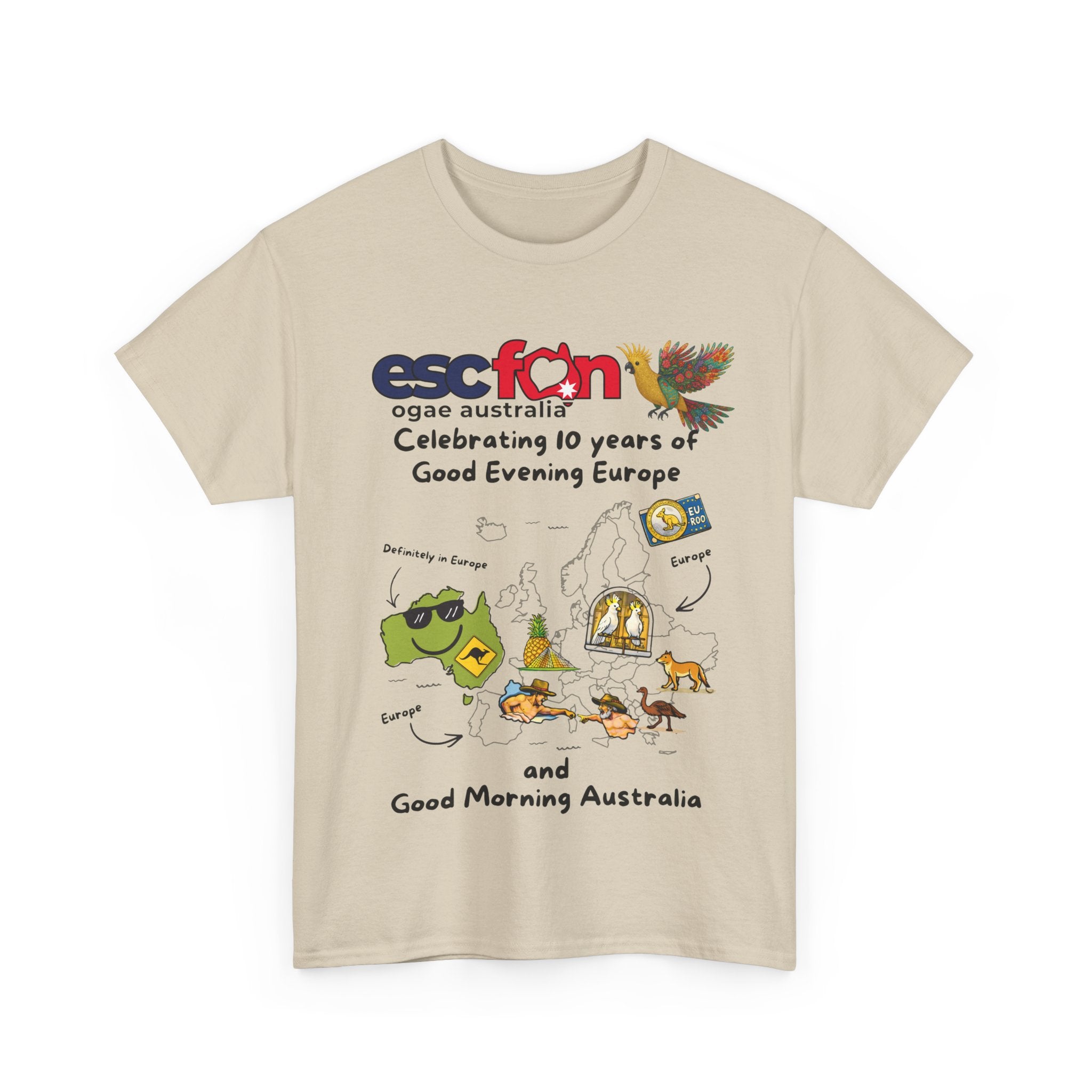 T-Shirt | 10 Year Anniversary - Front Print only - Black Logos | Good Evening Europe Good Morning Australia