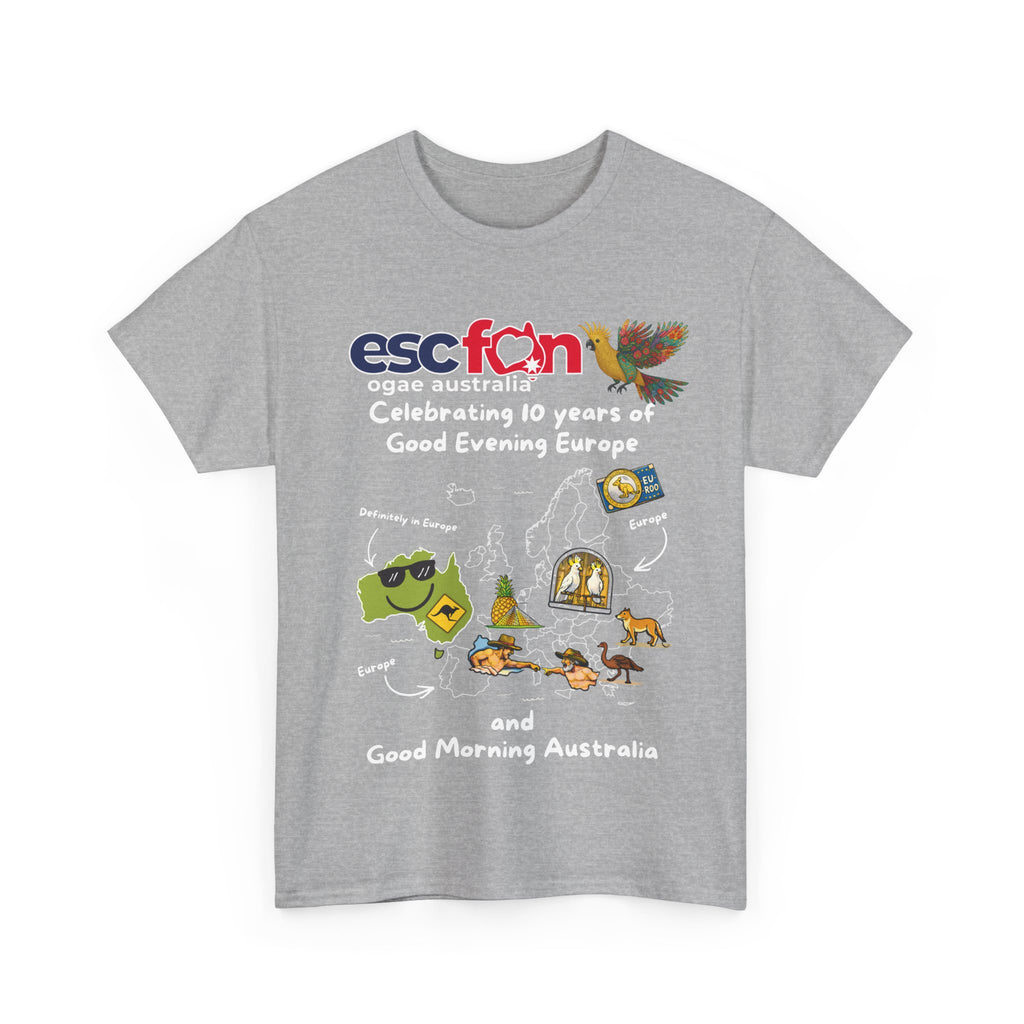 T-Shirt | 10 Year Anniversary - Front Print only - White Logos - Good Evening Europe Good Morning Australia
