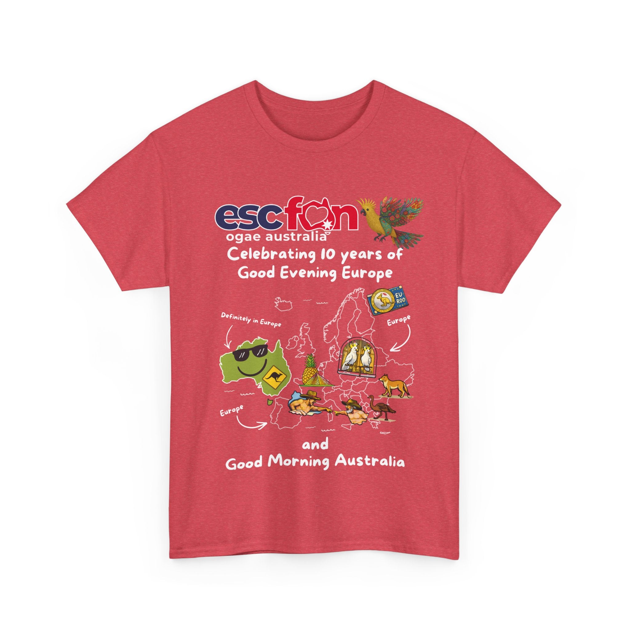 T-Shirt | 10 Year Anniversary - Front Print only - White Logos - Good Evening Europe Good Morning Australia