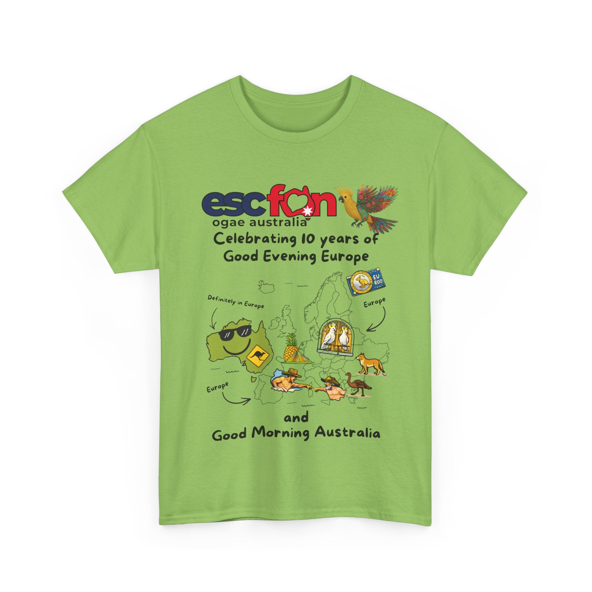 T-Shirt | 10 Year Anniversary - Front Print only - Black Logos | Good Evening Europe Good Morning Australia
