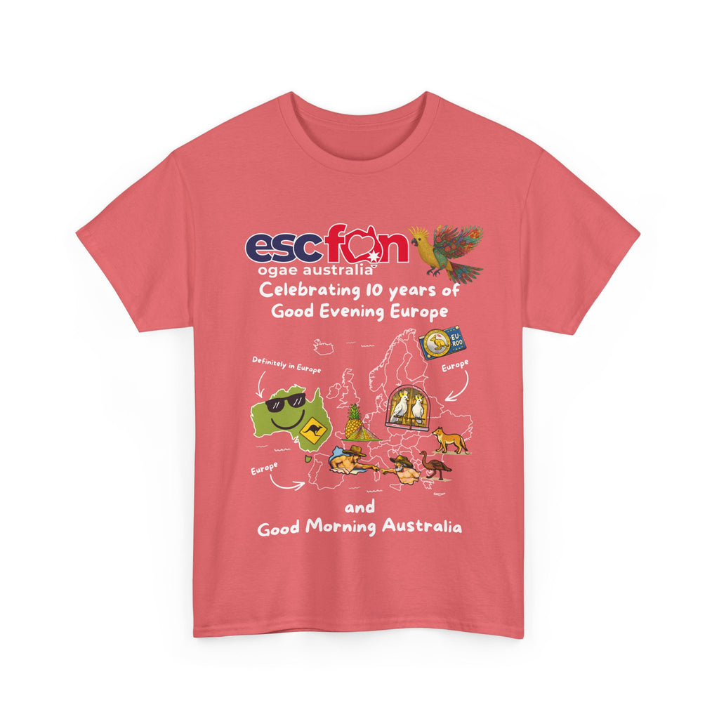 T-Shirt | 10 Year Anniversary - Front Print only - White Logos - Good Evening Europe Good Morning Australia