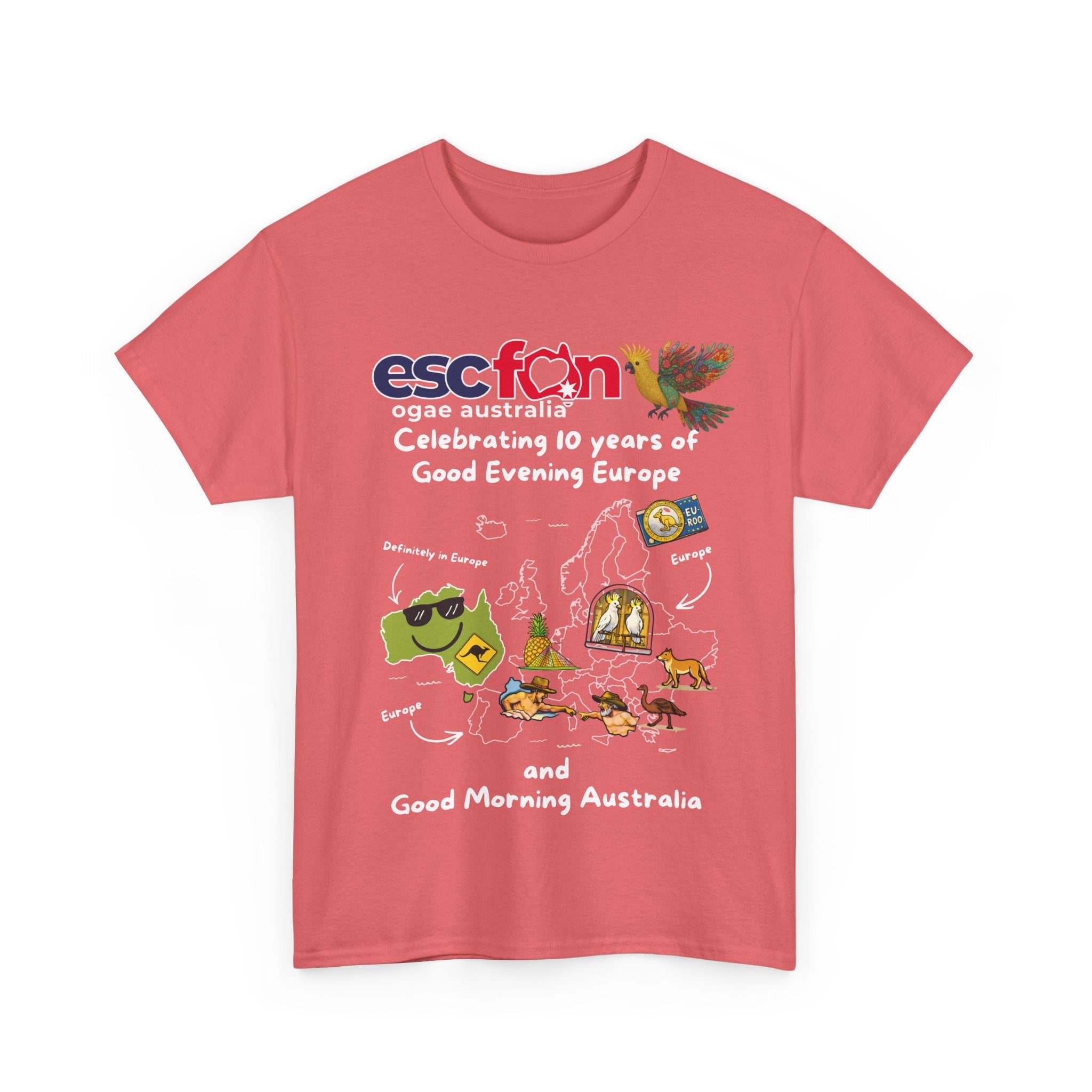 T-Shirt | 10 Year Anniversary - Front Print only - White Logos - Good Evening Europe Good Morning Australia