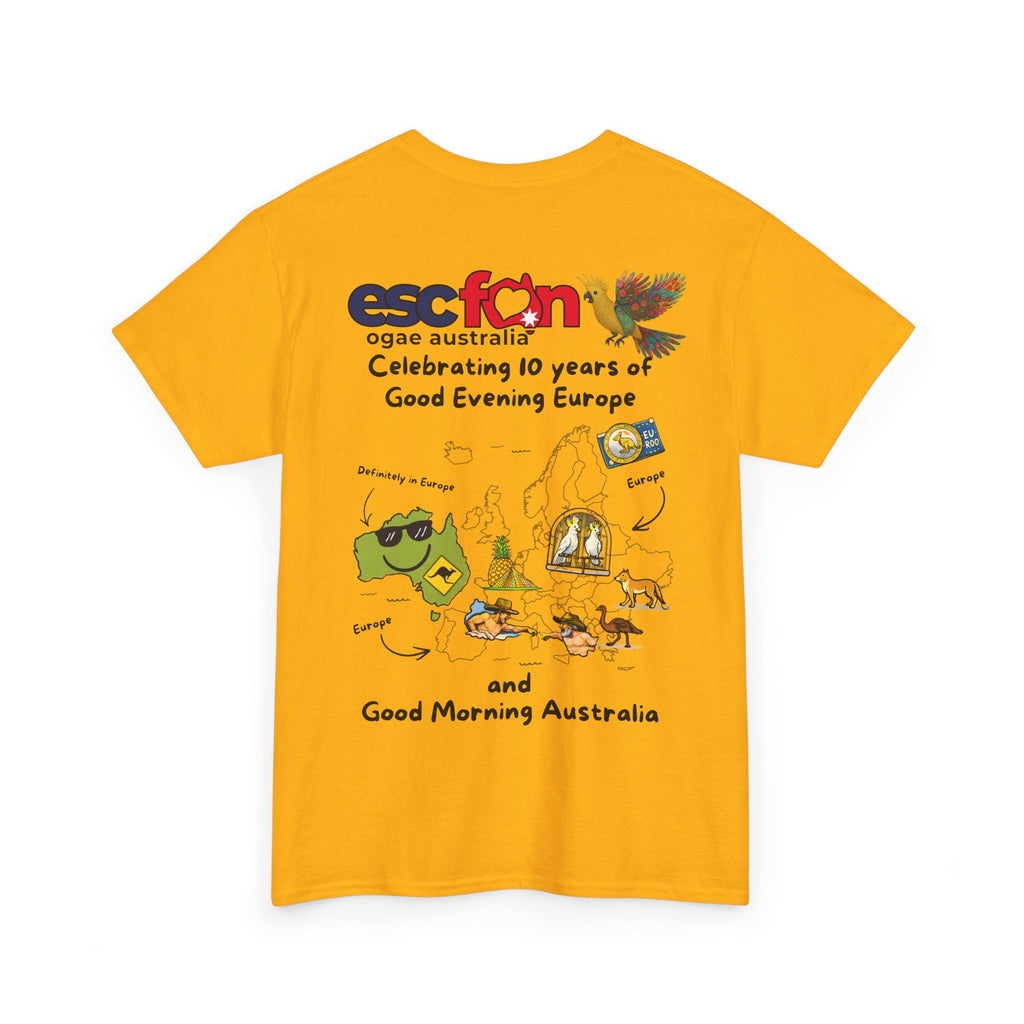 T-Shirt | 10 Year Anniversary - Back Print only - Black Logos | Good Evening Europe Good Morning Australia