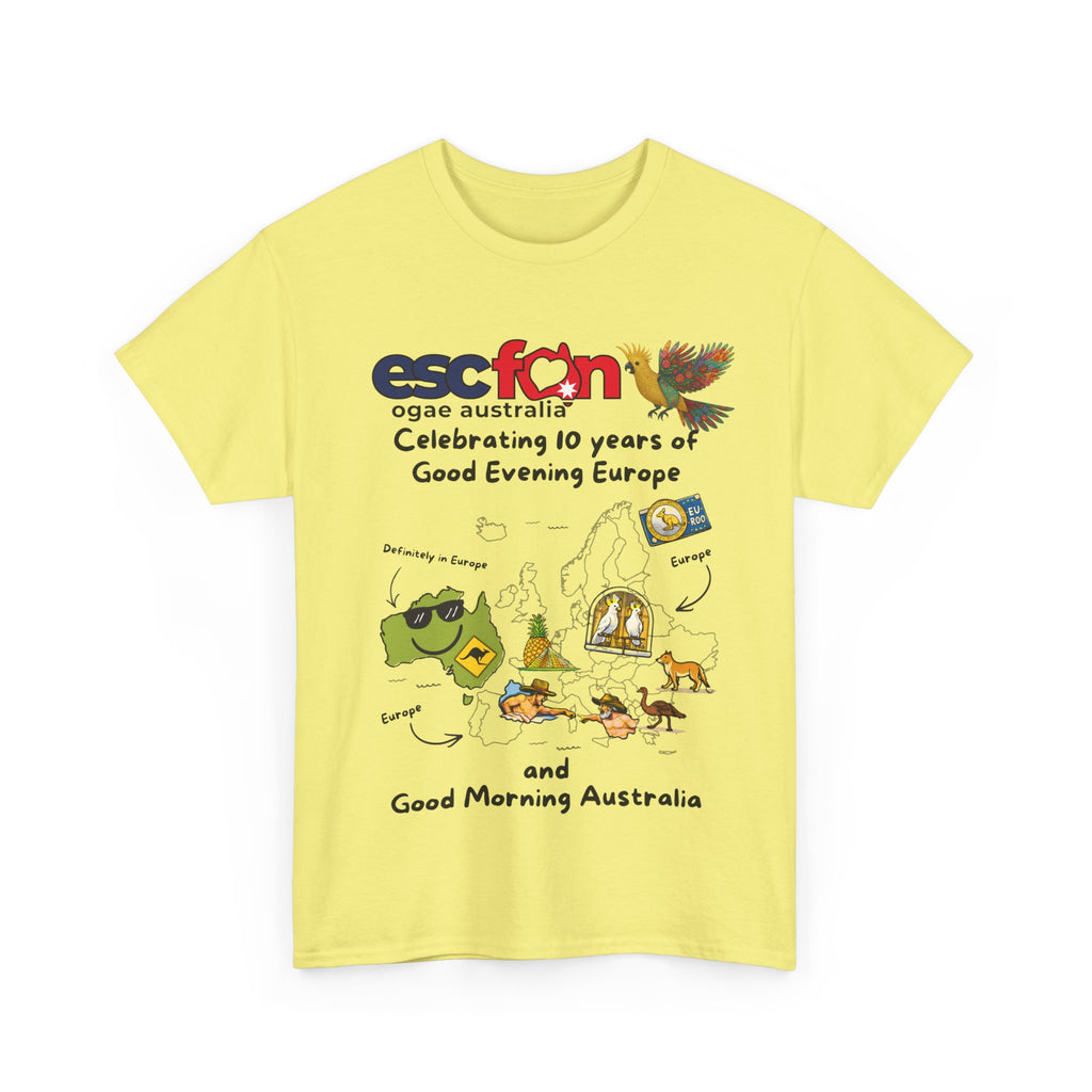 T-Shirt | 10 Year Anniversary - Front Print only - Black Logos | Good Evening Europe Good Morning Australia