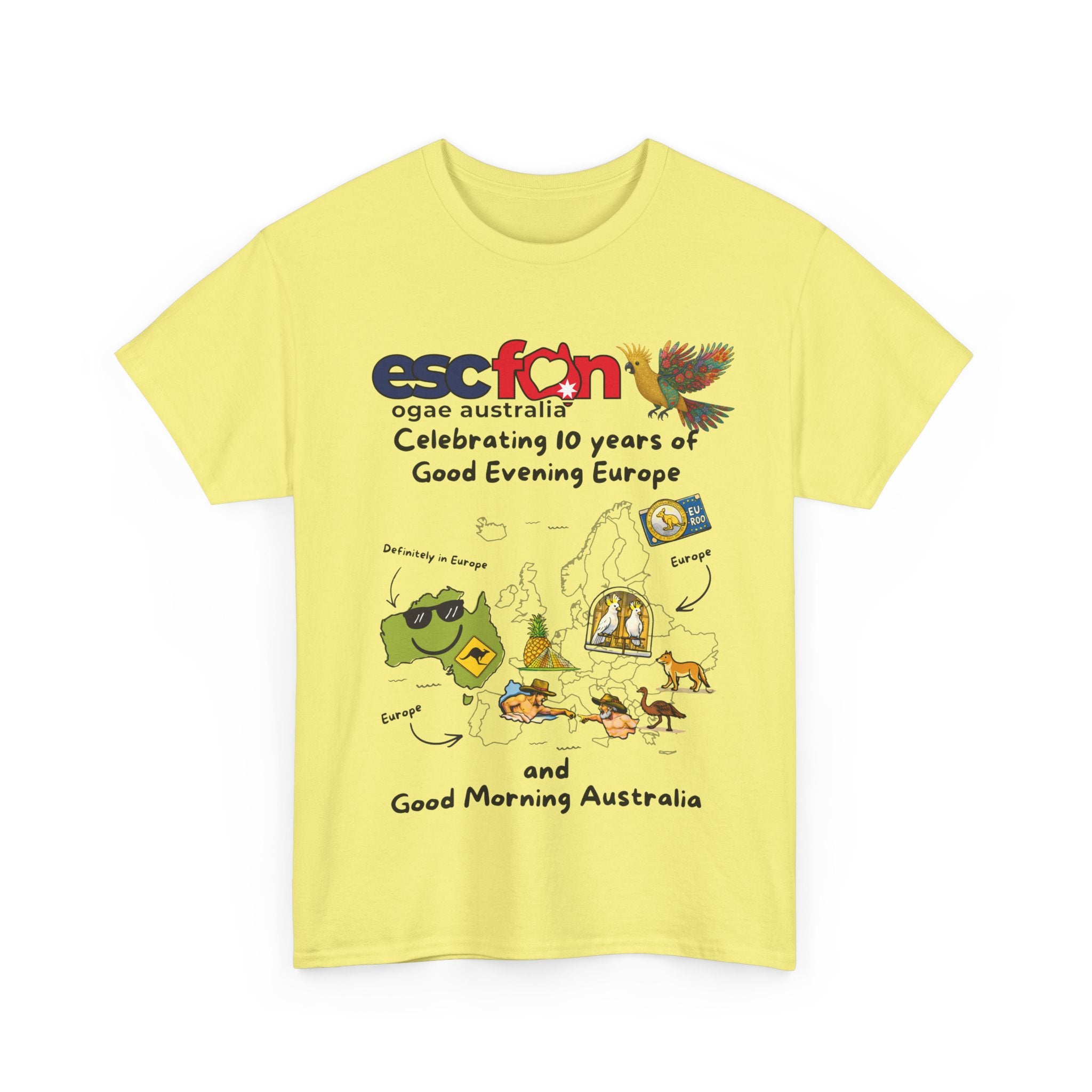 T-Shirt | 10 Year Anniversary - Front Print only - Black Logos | Good Evening Europe Good Morning Australia